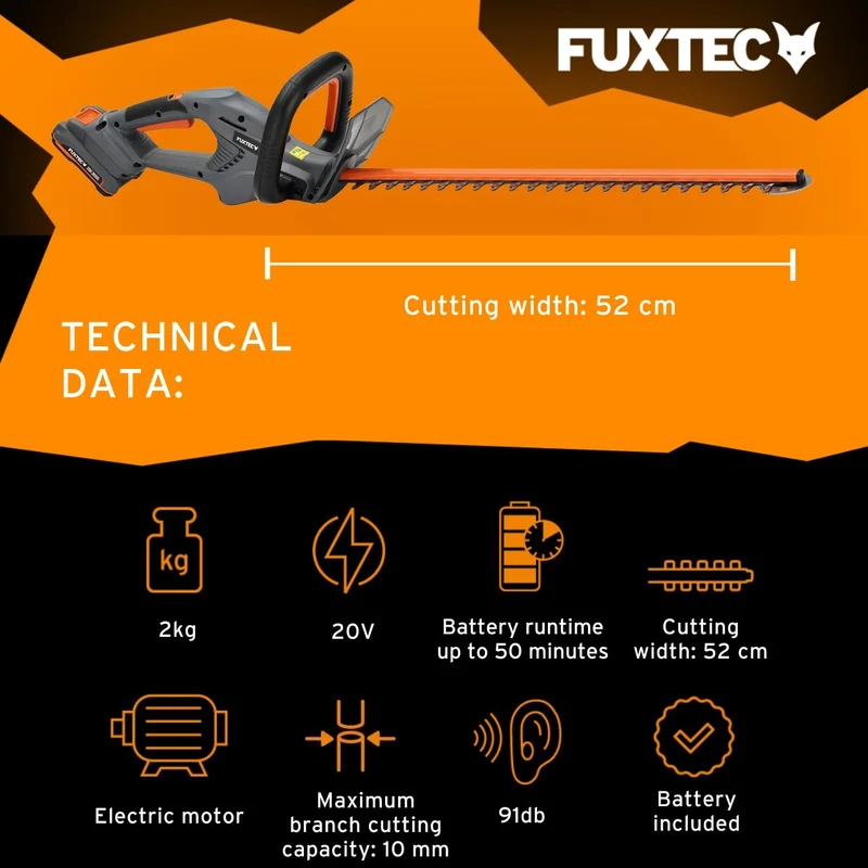 FUXTEC Cordless Hedge Trimmer FX-HT20 SET - 52cm Blade Length