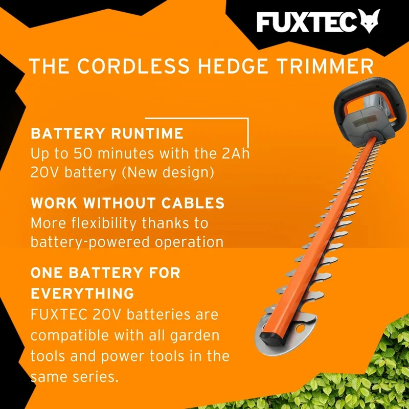 FUXTEC Cordless Hedge Trimmer FX-HT20 SET - 52cm Blade Length