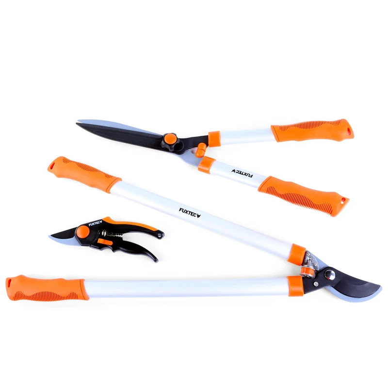 Set de 3 sécateurs de jardin premium - FUXTEC FX-SPS3 - à main, pour branches, pour haies