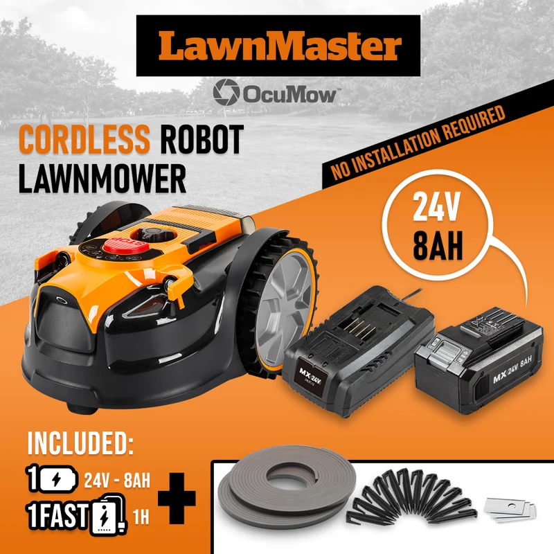 Robot tondeuse sans fil périmétrique – 24V 8Ah – 500 m² – Caméra + ultrasons