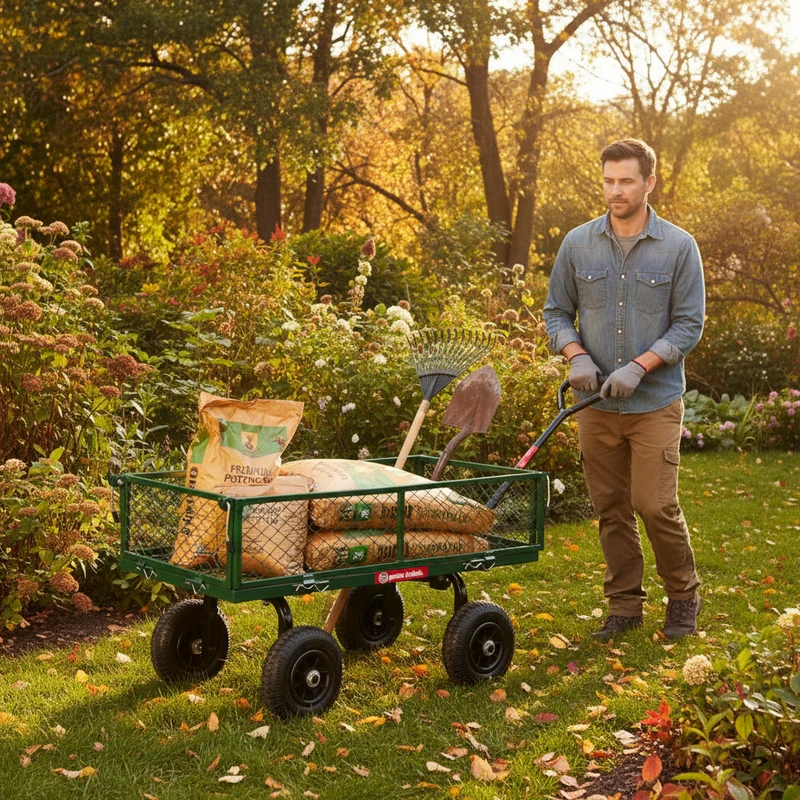 Chariot de jardin en acier 150 kg – Chariot de transport à parois rabattables