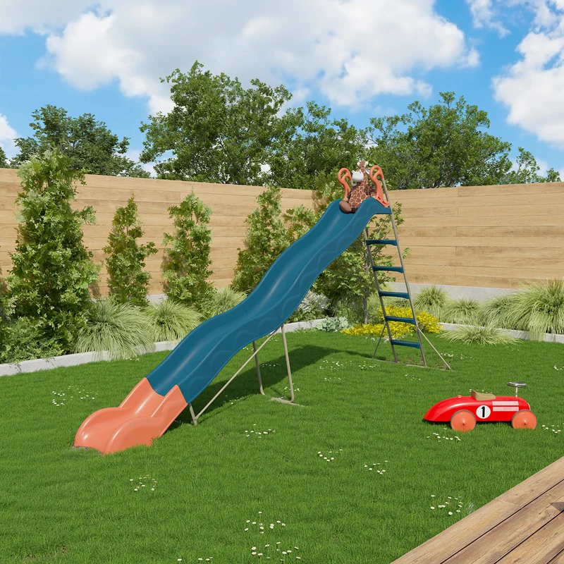 Toboggan VALOU 3,80 m double vague avec 5 marches antidérapantes et structure métal