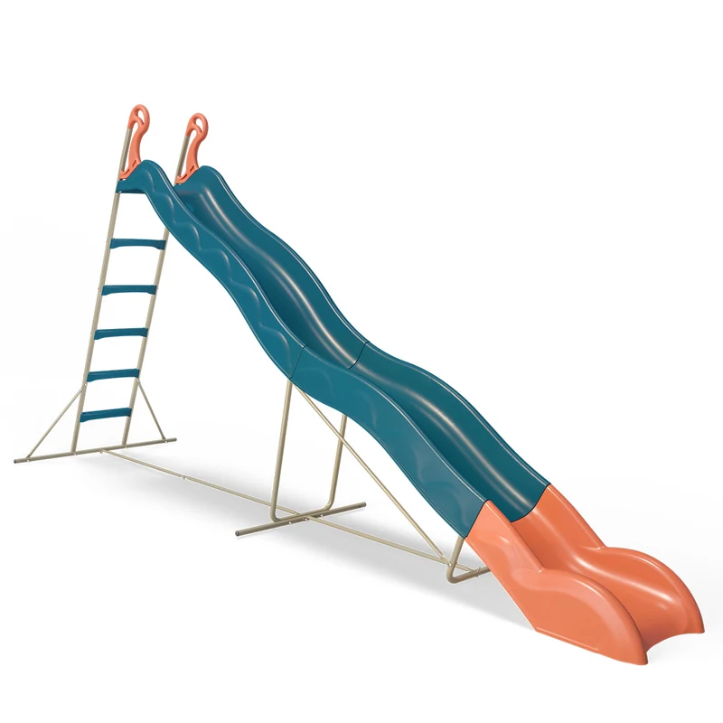 Toboggan VALOU 3,80 m double vague avec 5 marches antidérapantes et structure métal