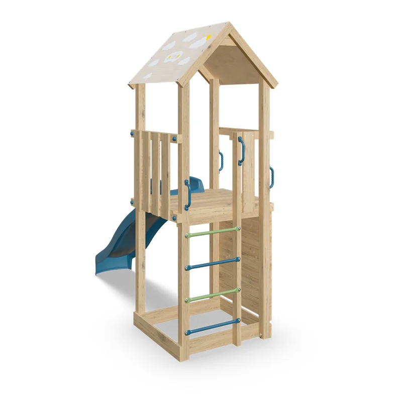 Aire de jeux SUNNY XPERIENCE 2 bois avec mur de grimpe, toboggan et bac à sable 5 enfants