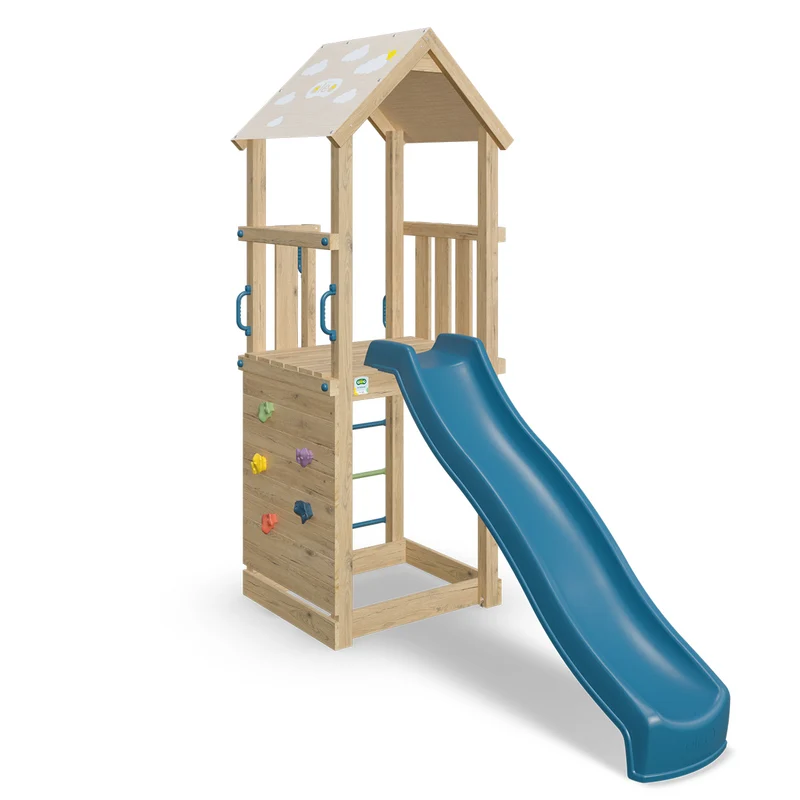 Aire de jeux SUNNY XPERIENCE 2 bois avec mur de grimpe, toboggan et bac à sable 5 enfants