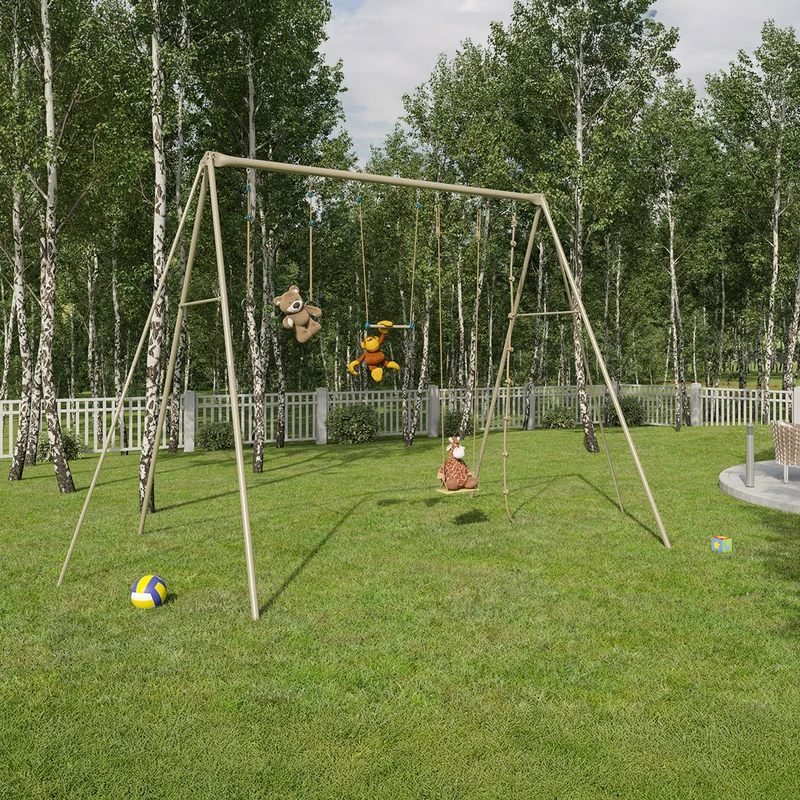 Portique ado adulte BAXTER 2 métal 6 x 3,33 x 3,50 m avec balançoire, anneaux, trapèze et corde à nœuds