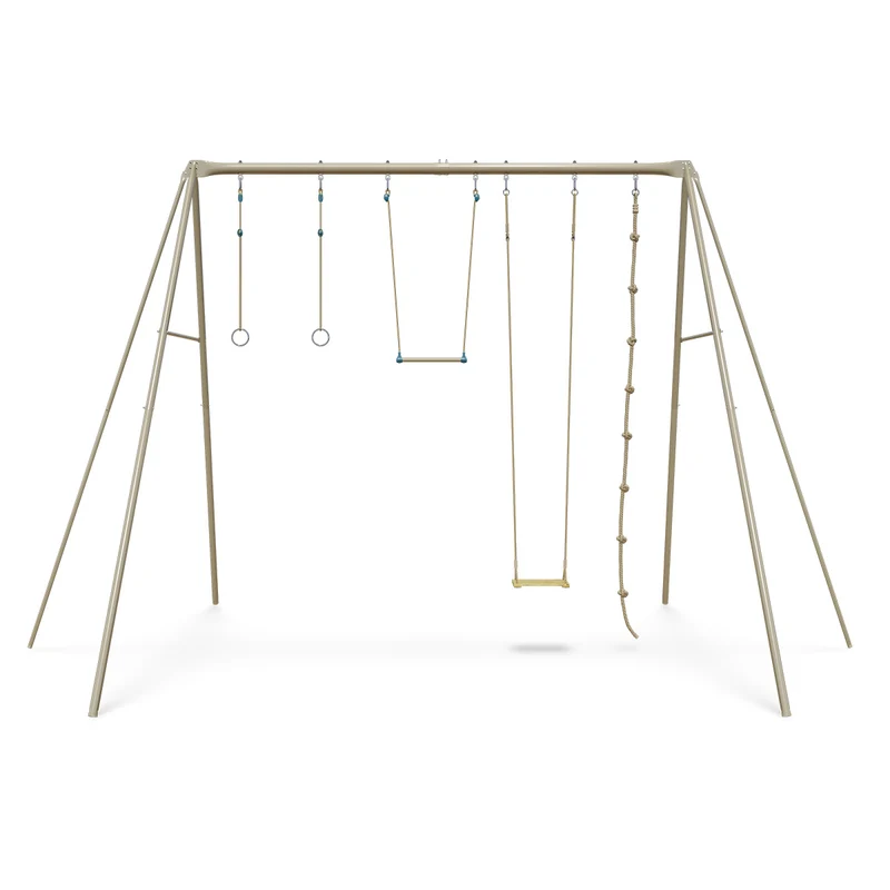 Portique ado adulte BAXTER 2 métal 6 x 3,33 x 3,50 m avec balançoire, anneaux, trapèze et corde à nœuds