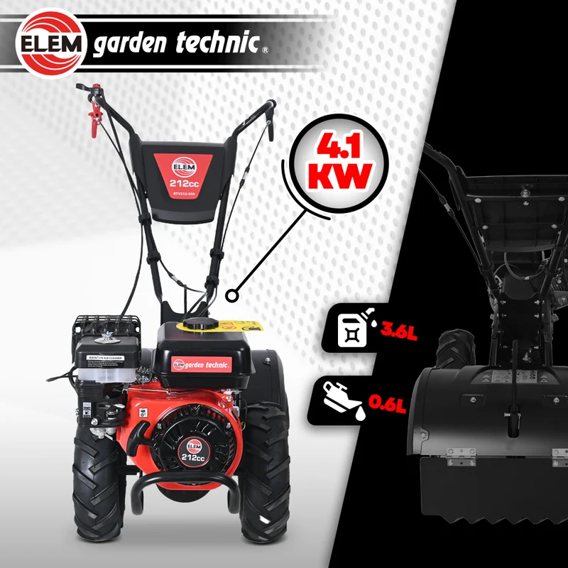 Motoculteur rotovateur 212 cc Elem Garden – Largeur 50 cm, Profondeur 16‑32 cm – Jardin et potager performant