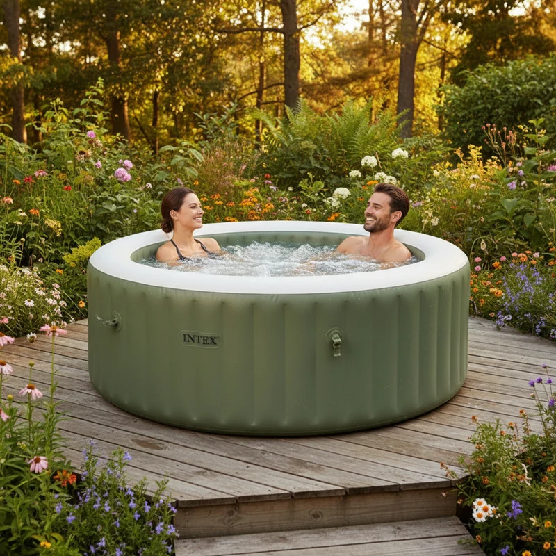 Spa gonflable INTEX PureSpa Olive 4 places Ø 196 x 71 cm avec 120 jets
