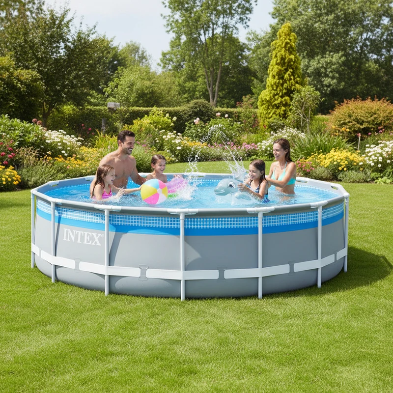 Piscine hors sol INTEX Clearwiew Ø 488 x 122 cm avec fenêtre panoramique, filtre et échelle