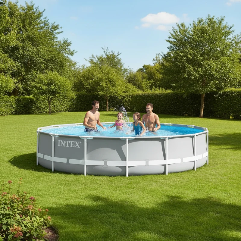 Piscine hors sol INTEX Prism Frame Ø 457 x 107 cm tubulaire avec filtre, bâche et échelle