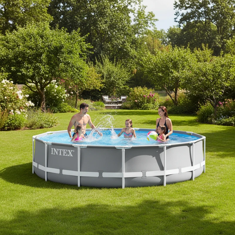 Piscine hors sol INTEX Prism Frame Ø 427 x 107 cm tubulaire avec filtre, bâche et échelle