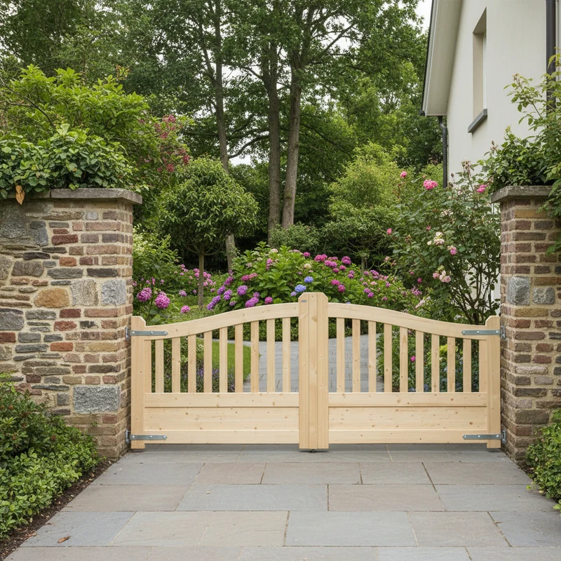 Portail Gand en bois – 300 x 130 cm, accès extérieur avec matériel inclus