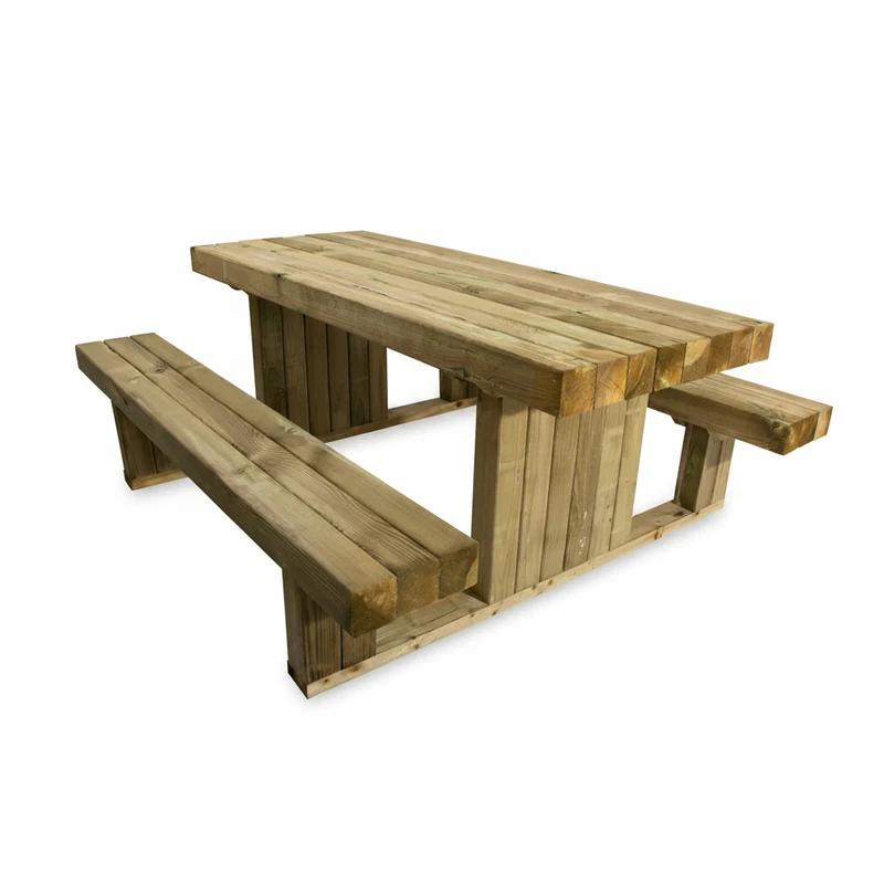 Table de pique-nique moderne en bois autoclave – 180 x 159 cm, finition naturelle