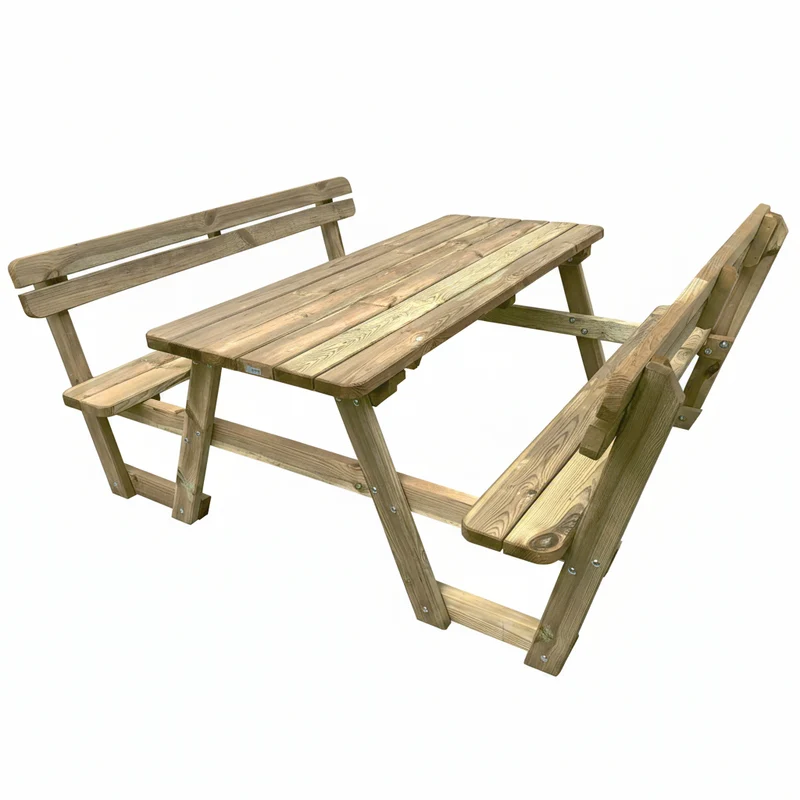 Table de pique-nique avec dossiers en bois autoclave – 180 x 197 cm, finition naturelle