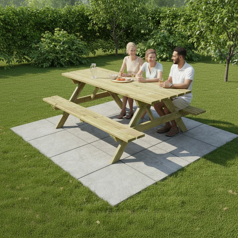 Table de pique-nique en bois autoclave – 200 x 139 cm, finition naturelle