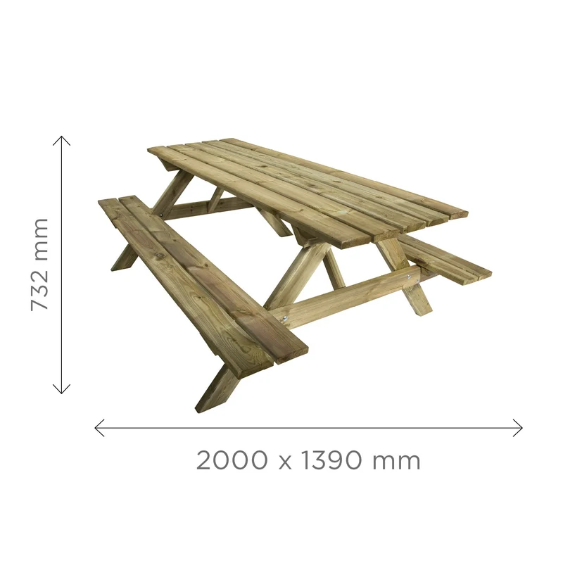 Table de pique-nique en bois autoclave – 200 x 139 cm, finition naturelle