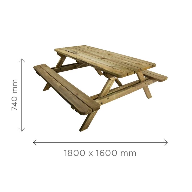 Table de pique-nique Forest en bois autoclave – 180 x 160 cm, finition naturelle