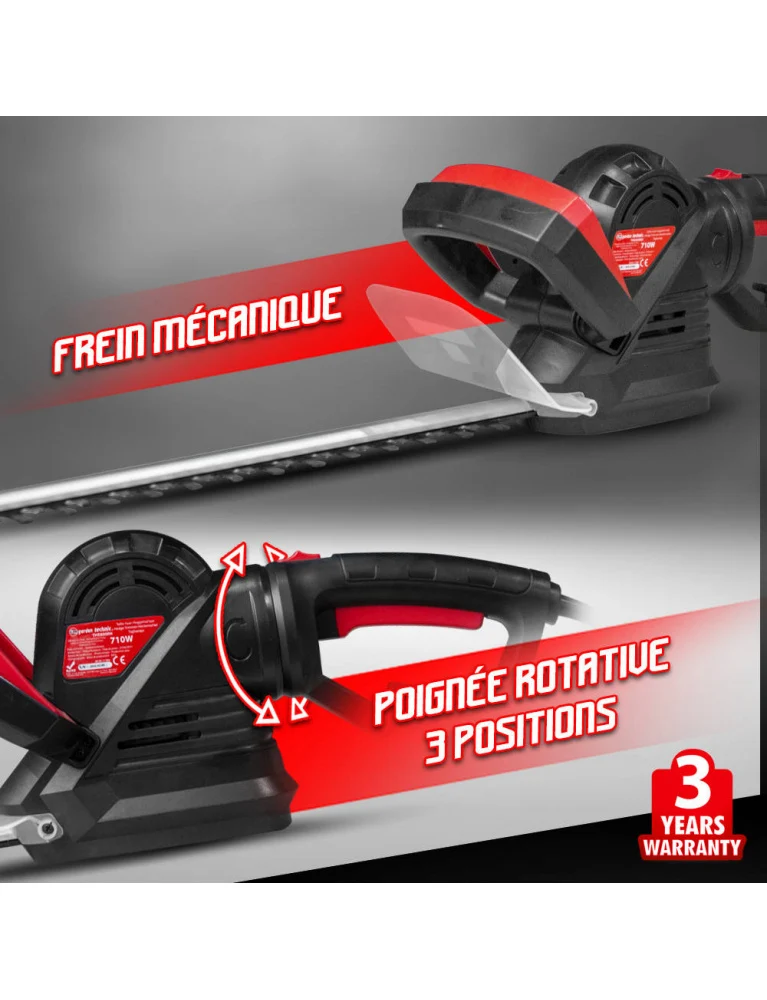 Taille-haie électrique 710W - lame 61cm - poignée arrière rotative