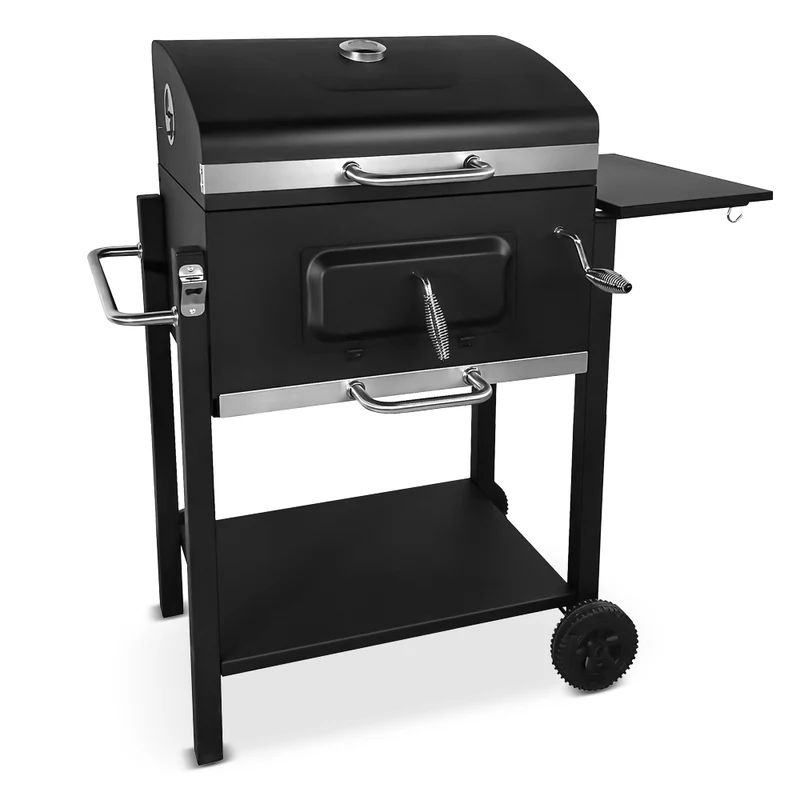 Barbecue à charbon avec couvercle et thermomètre – Grande grille 55 x 41,6 cm, 6 à 10 personnes, mobile