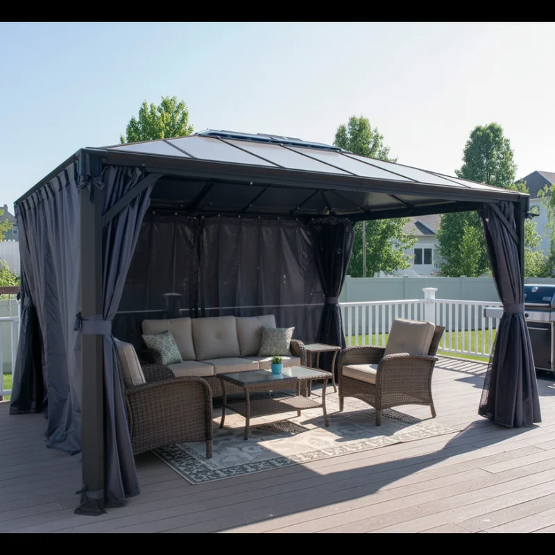 Set de rideaux pour tonnelle Martinique 4300 – Polyester gris, UV, waterproof