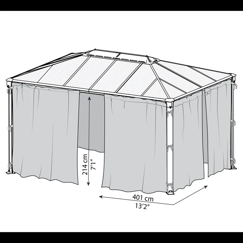 Set de rideaux pour tonnelle Martinique 4300 – Polyester gris, UV, waterproof