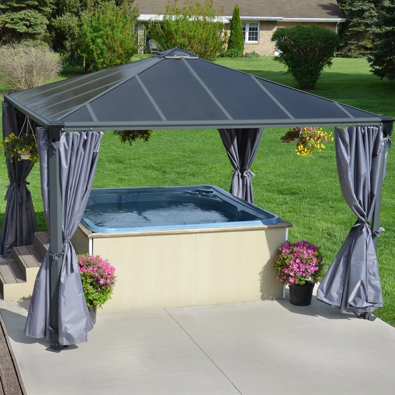 Set de rideaux pour tonnelle Palermo 4300 – Polyester gris, protection UV, waterproof