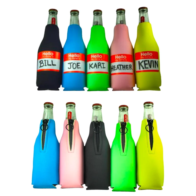 5 pc Colorful Bottle Koozies - Hello, My Name is... (5 sets/box)