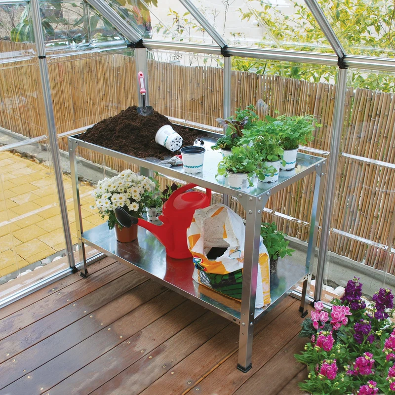 Table double de culture en acier Palram – 2 niveaux, 75 kg, bac à terre