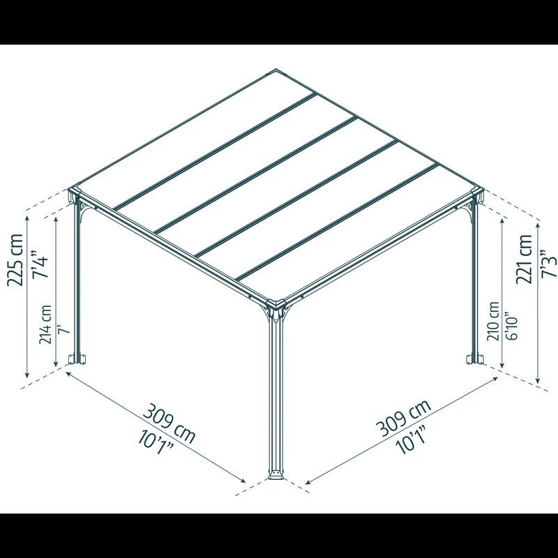 Tonnelle Milano 309 x 309 cm – Gris anthracite, polycarbonate 6 mm, aluminium