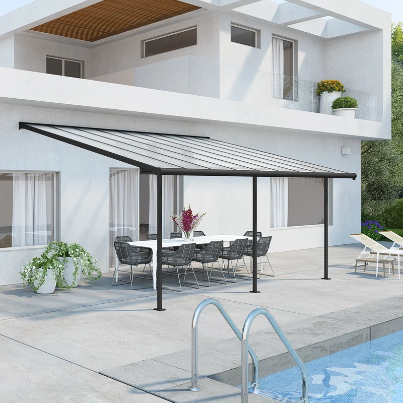 Pergola Sierra 299 x 555 cm gris anthracite – Polycarbonate anti-UV, aluminium robuste