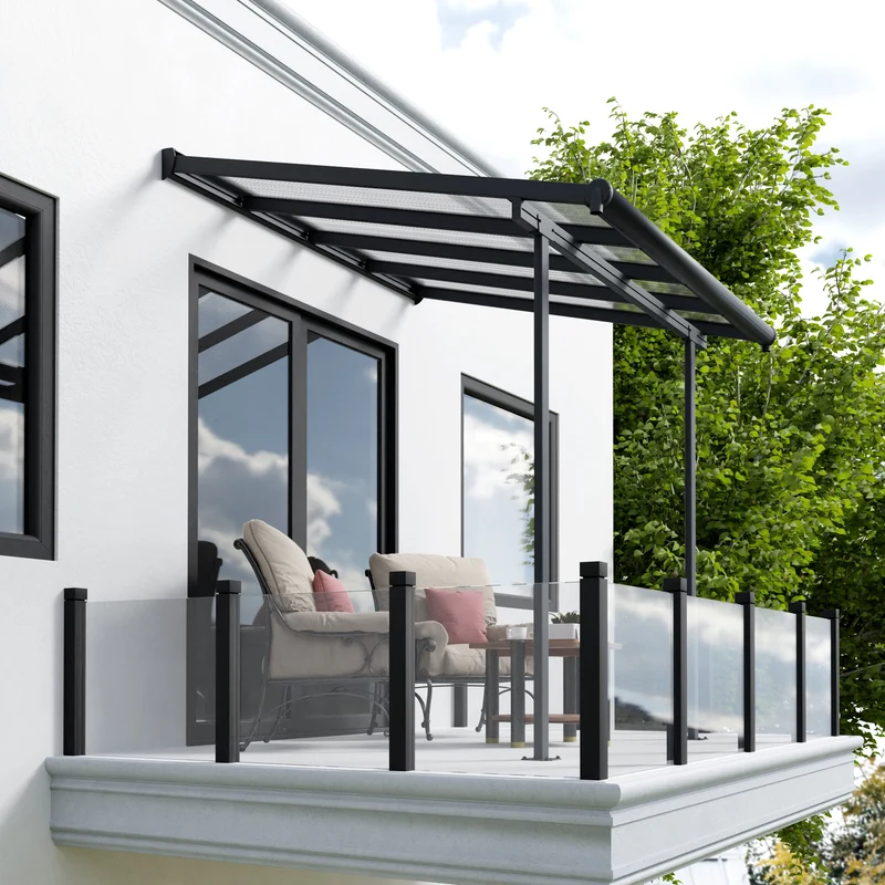 Pergola Sierra 224 x 224,5 cm gris anthracite – Polycarbonate anti-UV, aluminium sans entretien