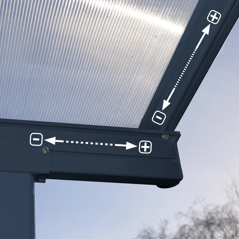 Pergola Sierra 224 x 224,5 cm gris anthracite – Polycarbonate anti-UV, aluminium sans entretien