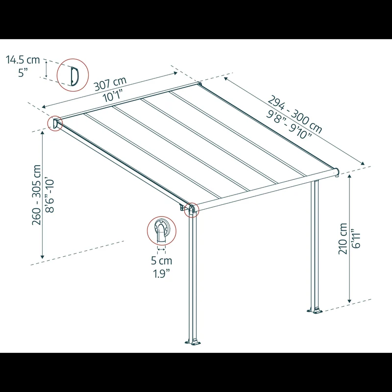 Pergola Olympia 300 x 307 cm – Blanc, polycarbonate 16 mm, aluminium robuste