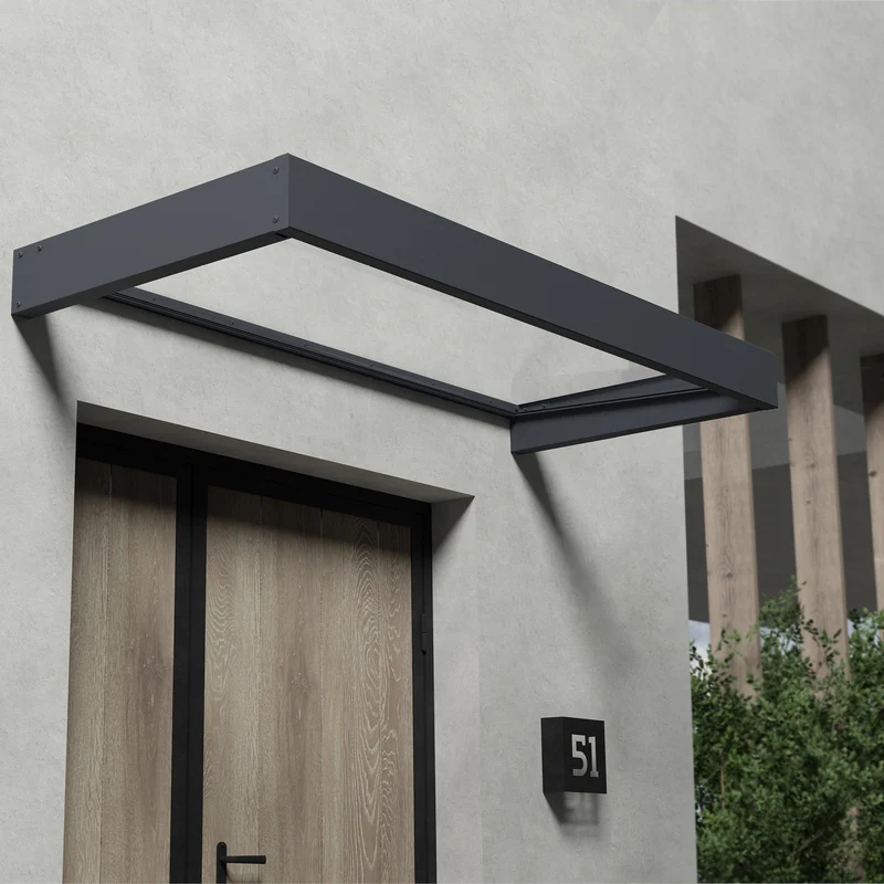 Auvent de porte Sophia 215 x 95 cm gris anthracite – polycarbonate 4 mm, aluminium, anti UV