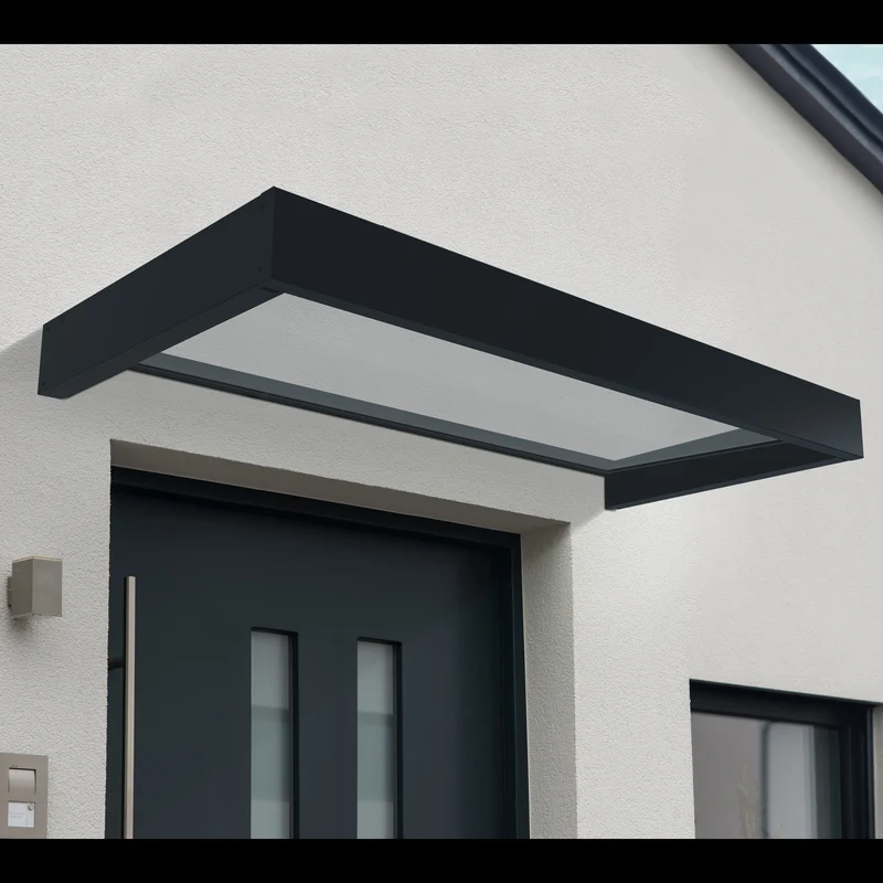 Auvent de porte Sophia 215 x 95 cm gris anthracite – polycarbonate 4 mm, aluminium, anti UV