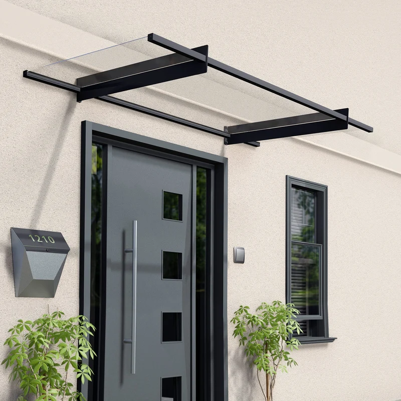 Auvent de porte Nancy 205,5 x 94 cm – polycarbonate 4 mm, aluminium, anti UV, gris clair