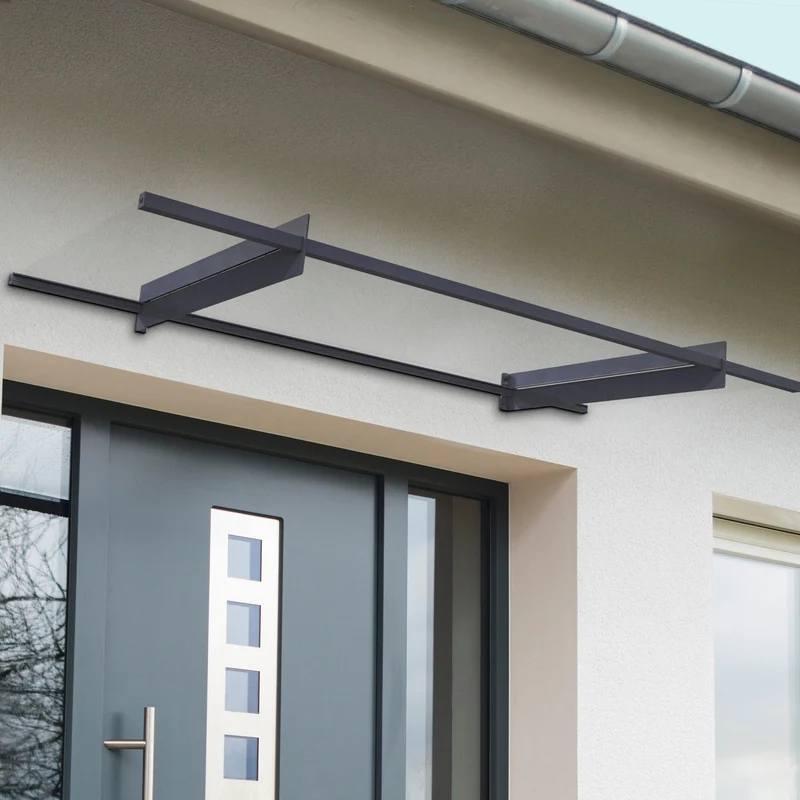 Auvent de porte Nancy 205,5 x 94 cm – polycarbonate 4 mm, aluminium, anti UV, gris clair