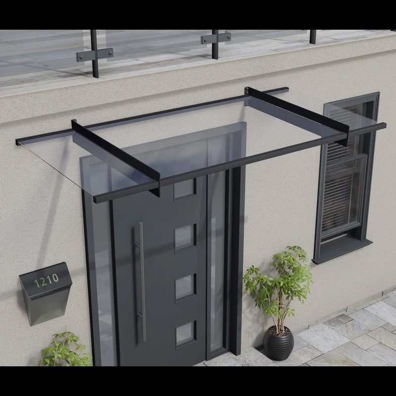Auvent de porte Nancy 205,5 x 94 cm – polycarbonate 4 mm, aluminium, anti UV, gris clair