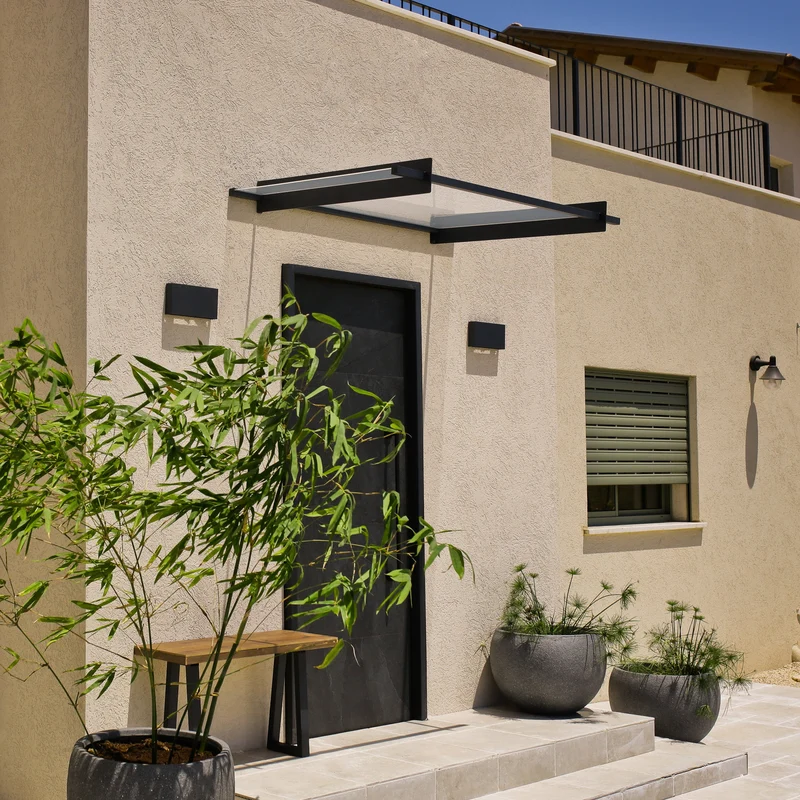 Auvent de porte Nancy 150,5 x 94 cm – polycarbonate 4 mm, aluminium, anti UV, gris clair
