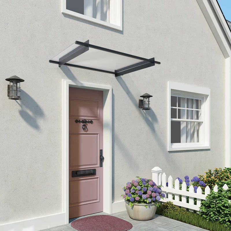 Auvent de porte Nancy 150,5 x 94 cm – polycarbonate 4 mm, aluminium, anti UV, gris clair