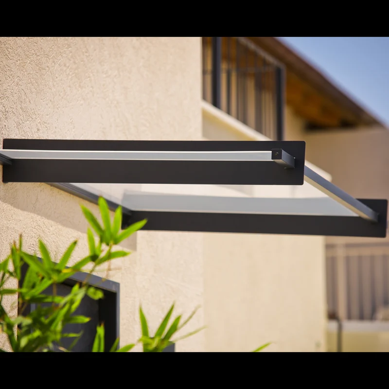 Auvent de porte Nancy 150,5 x 94 cm – polycarbonate 4 mm, aluminium, anti UV, gris clair