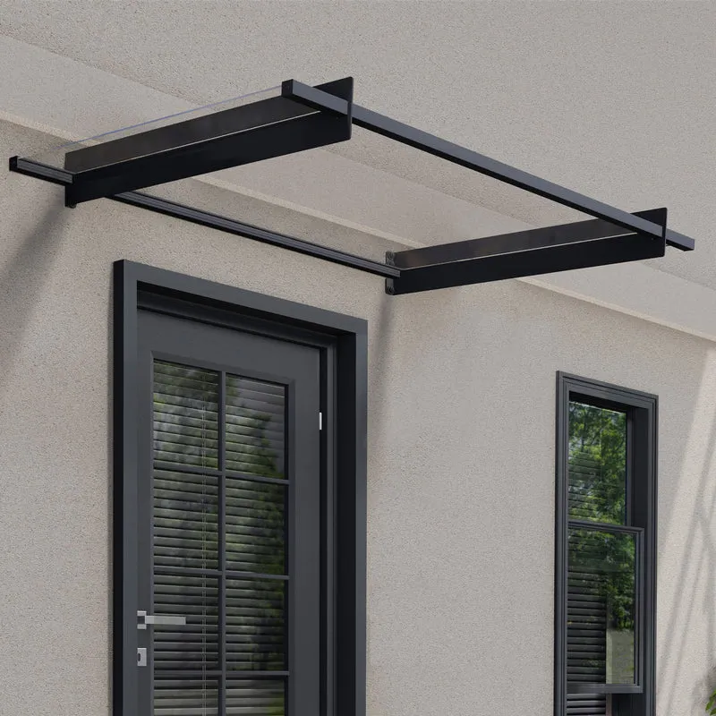 Auvent de porte Nancy 150,5 x 94 cm – polycarbonate 4 mm, aluminium, anti UV, gris clair