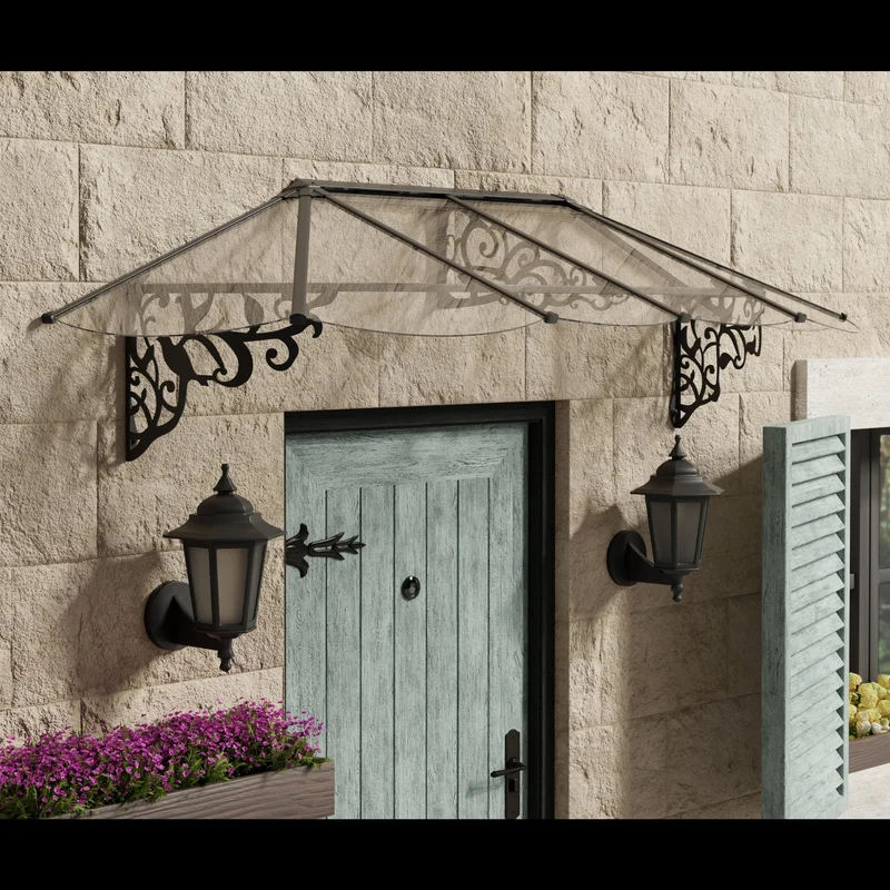 Auvent de porte Lily noir – polycarbonate 4 mm, aluminium, anti UV, sans entretien