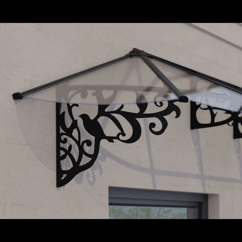 Auvent de porte Lily noir – polycarbonate 4 mm, aluminium, anti UV, sans entretien