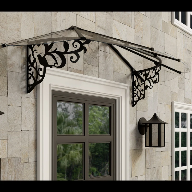 Auvent de porte Lily noir panneaux transparents – polycarbonate 4 mm, aluminium, anti UV