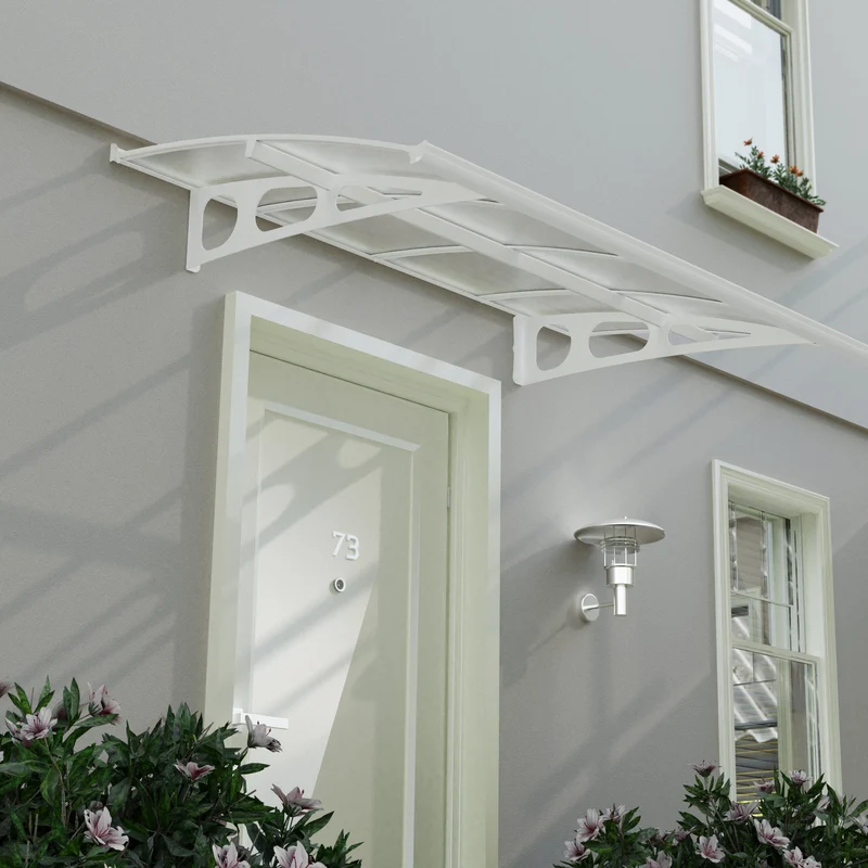 Auvent de porte Bordeaux 150,5 x 91,5 cm – polycarbonate translucide, acier blanc, anti UV, sans entretien