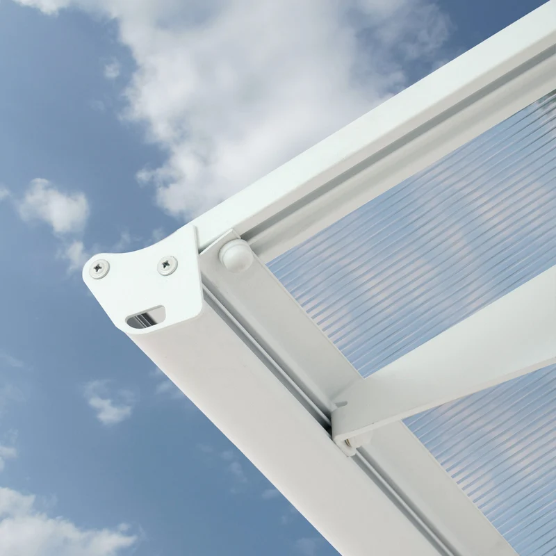 Auvent de porte Bordeaux 150,5 x 91,5 cm – polycarbonate translucide, acier blanc, anti UV, sans entretien