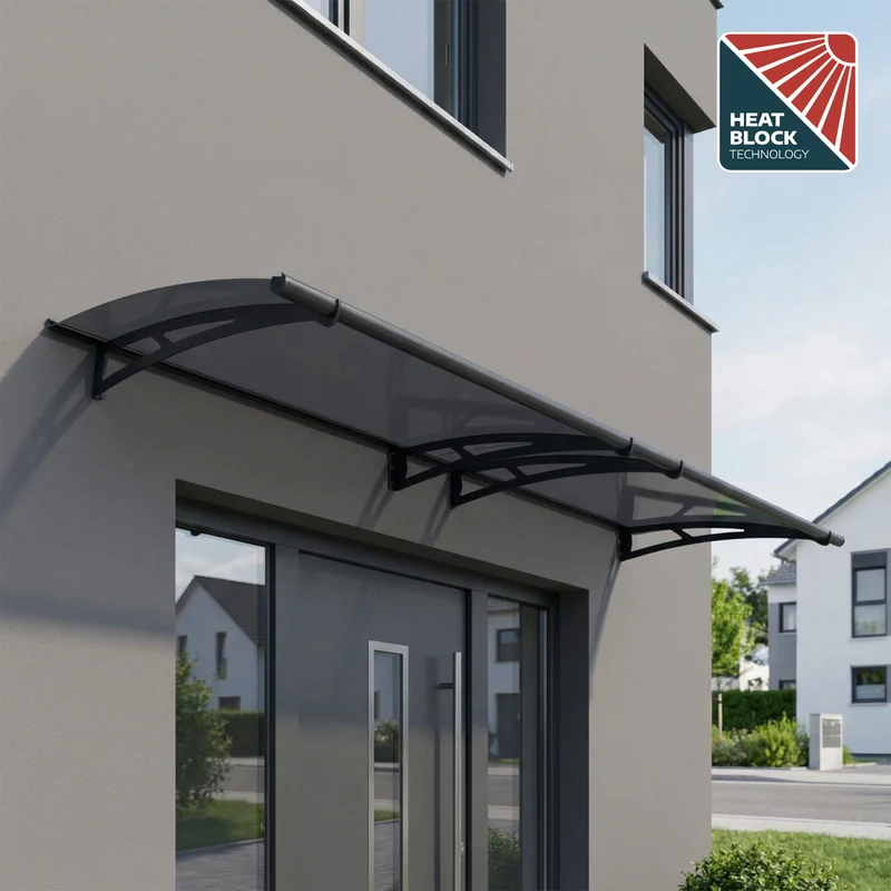 Auvent de porte Aquila 150,5 x 91,5 cm – polycarbonate anti UV, aluminium, gris anthracite