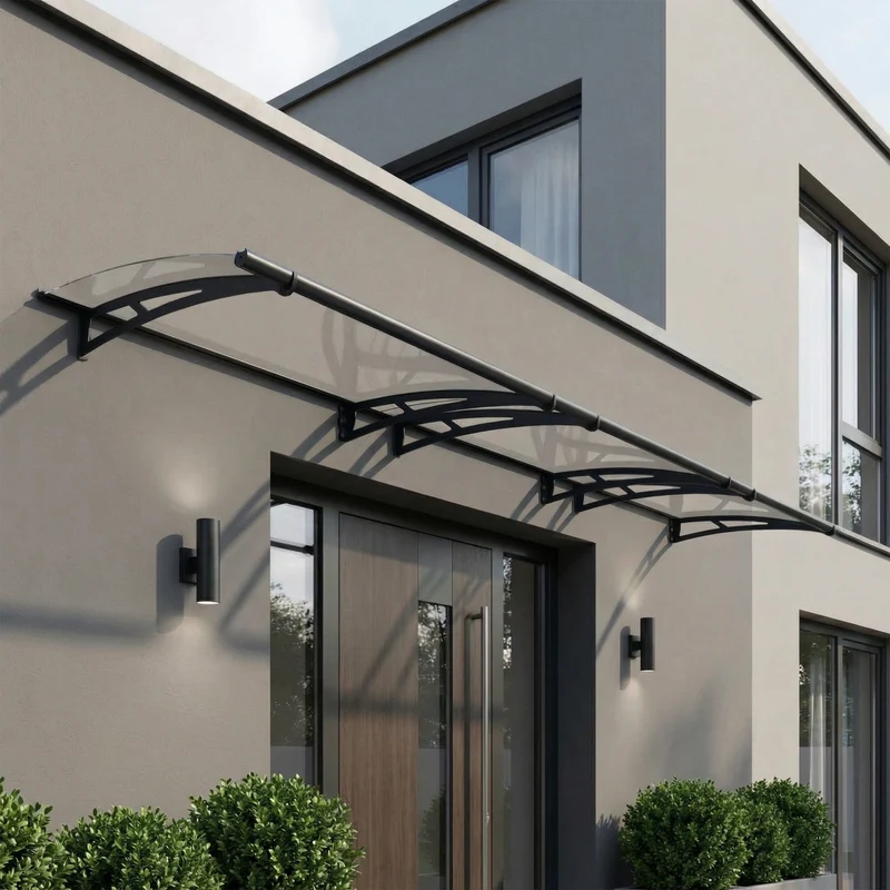 Auvent de porte Aquila 453,5 x 91,5 cm – acrylique 4 mm, aluminium, anti UV, gris anthracite
